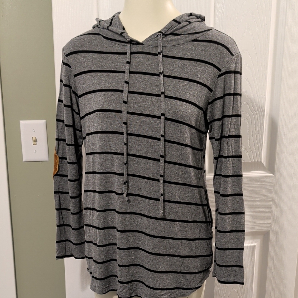 Gray Striped Hoodie